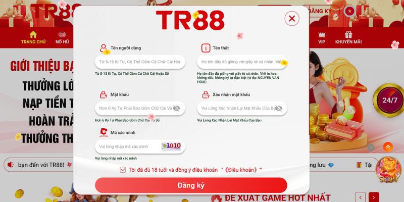 Hướng dẫn thao tác đăng ký dễ dàng tại trang chủ TR88.